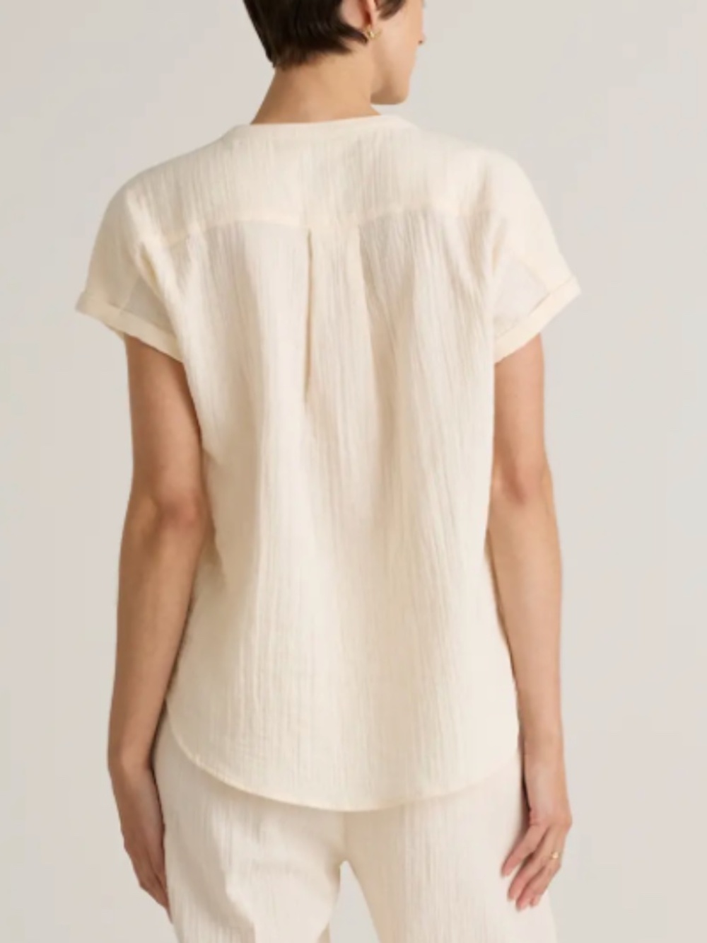 Quince 100% Organic Cotton Gauze Roll Sleeve Cream Shirt Sz XL - Picture 2 of 10